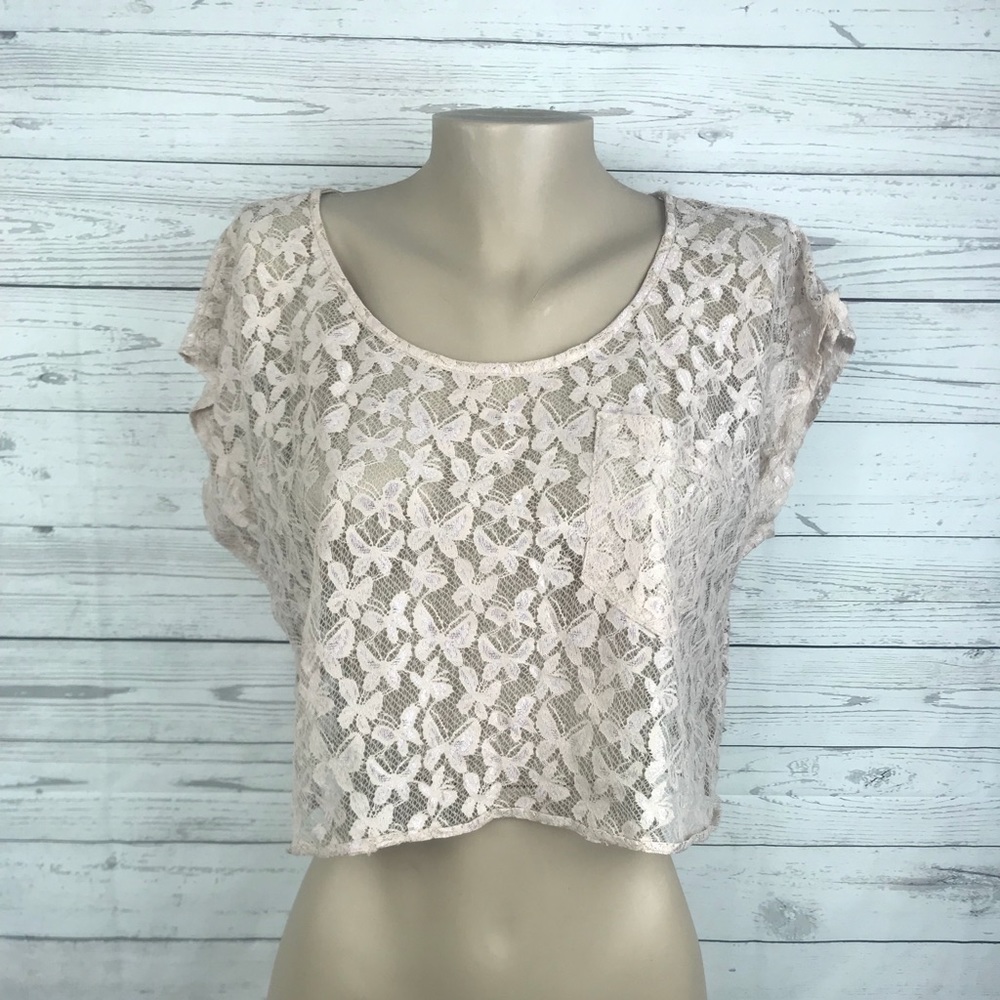 Forever 21 Butterfly Lace Crop Top Blouse